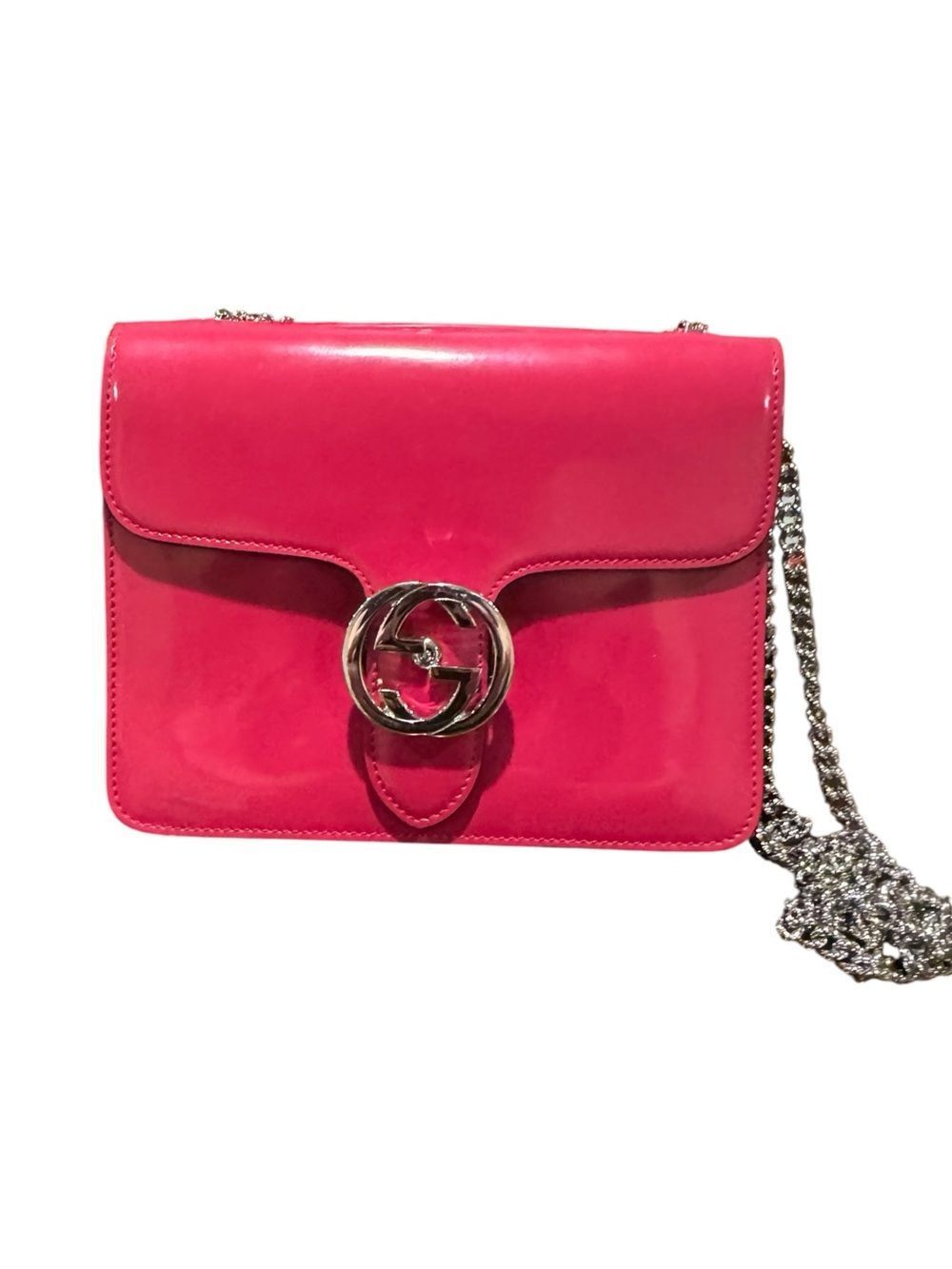 Gucci Petunia Pink Patent Leather Interlocking G Crossbody Bag Auth